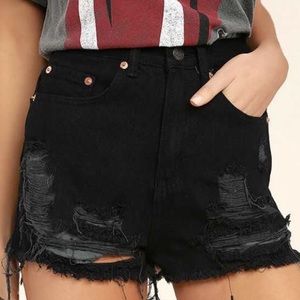 Black High Waisted Ripped Jean Shorts